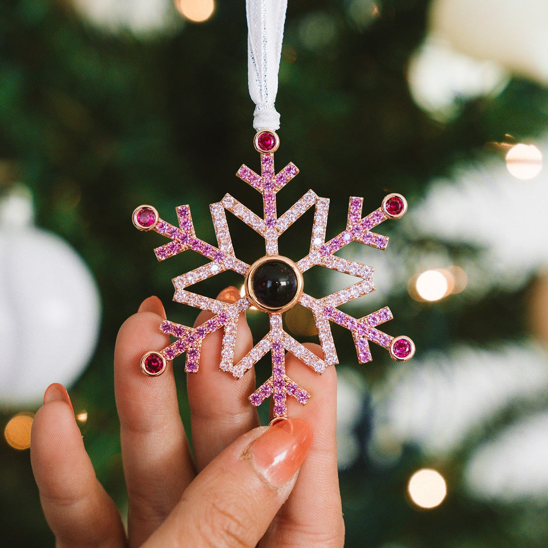 Personalized Pink Ombré Snowflake Photo Ornament